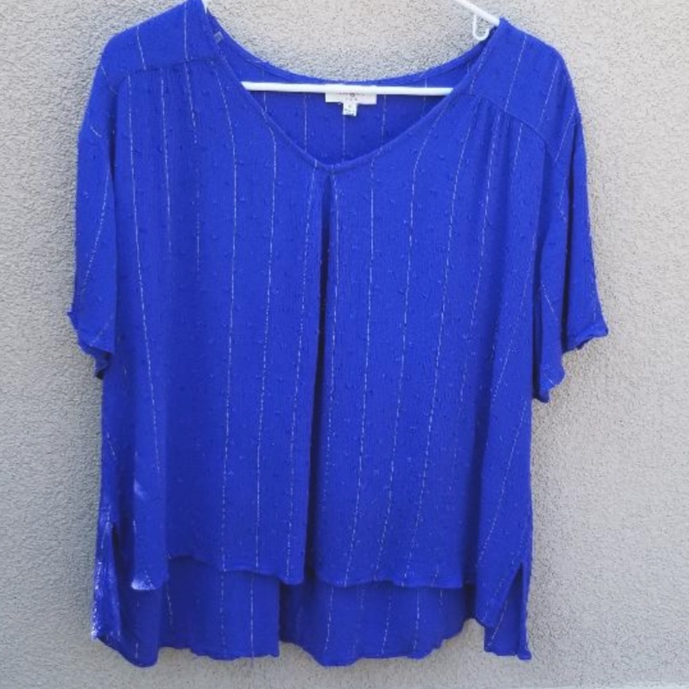 Umgee blue BOHO slouchy short sleeve top SZ Medium